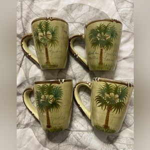 BORA BORA 4PC. Set Handpainted Palm Tree Mugs